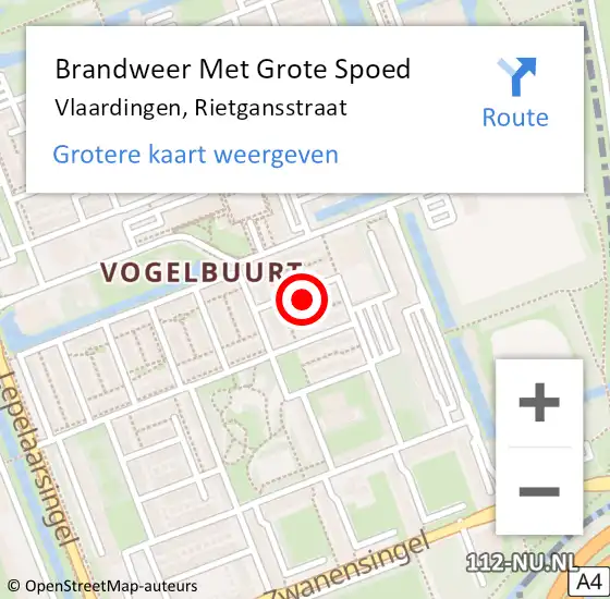 Locatie op kaart van de 112 melding: Brandweer Met Grote Spoed Naar Vlaardingen, Rietgansstraat op 2 september 2024 07:40