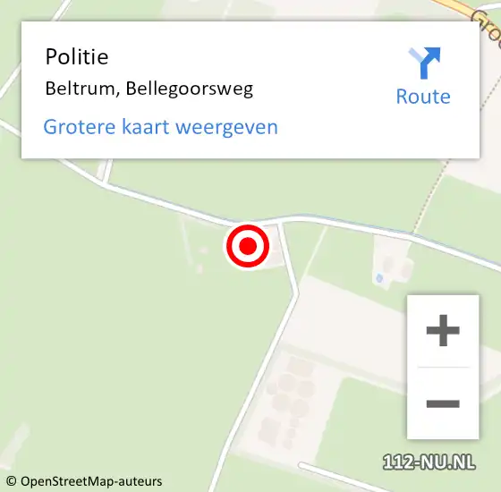 Locatie op kaart van de 112 melding: Politie Beltrum, Bellegoorsweg op 2 september 2024 07:42