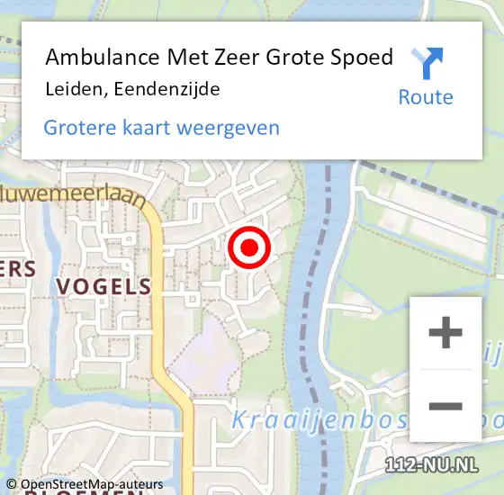 Locatie op kaart van de 112 melding: Ambulance Met Zeer Grote Spoed Naar Leiden, Eendenzijde op 2 september 2024 07:44