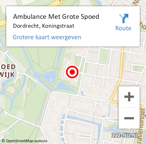 Locatie op kaart van de 112 melding: Ambulance Met Grote Spoed Naar Dordrecht, Koningstraat op 2 september 2024 07:47