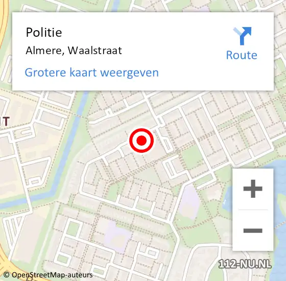 Locatie op kaart van de 112 melding: Politie Almere, Waalstraat op 2 september 2024 07:56