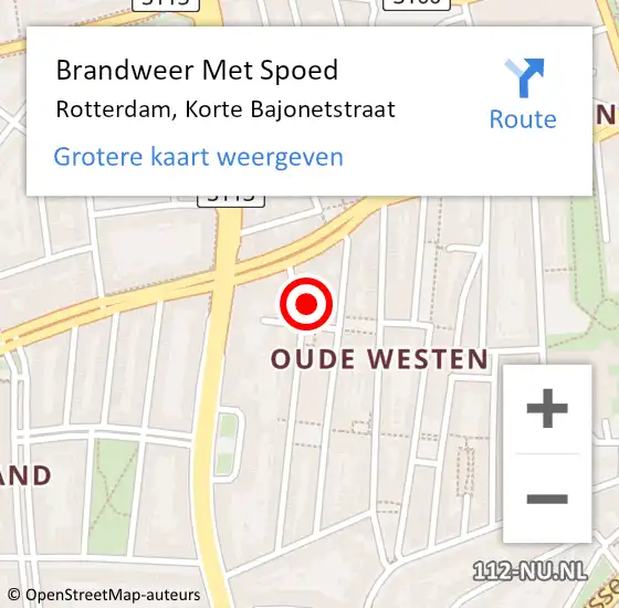 Locatie op kaart van de 112 melding: Brandweer Met Spoed Naar Rotterdam, Korte Bajonetstraat op 2 september 2024 07:56