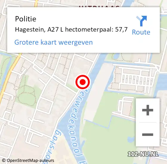 Locatie op kaart van de 112 melding: Politie Hagestein, A27 L hectometerpaal: 57,7 op 18 oktober 2014 16:16