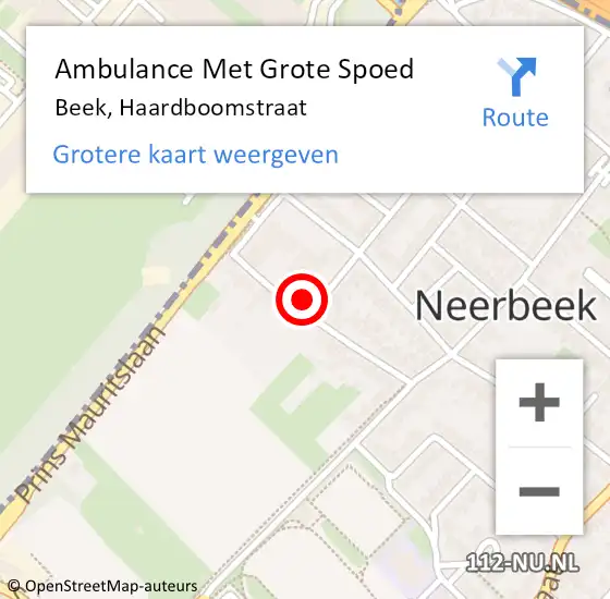 Locatie op kaart van de 112 melding: Ambulance Met Grote Spoed Naar Beek, Haardboomstraat op 18 oktober 2014 16:17