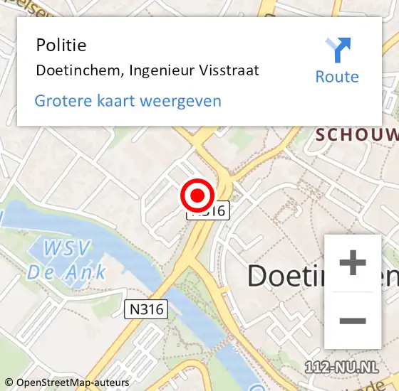 Locatie op kaart van de 112 melding: Politie Doetinchem, Ingenieur Visstraat op 2 september 2024 08:24