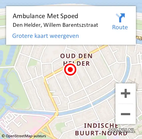 Locatie op kaart van de 112 melding: Ambulance Met Spoed Naar Den Helder, Willem Barentszstraat op 2 september 2024 08:28