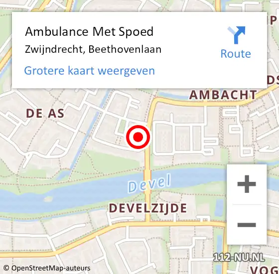 Locatie op kaart van de 112 melding: Ambulance Met Spoed Naar Zwijndrecht, Beethovenlaan op 2 september 2024 08:33