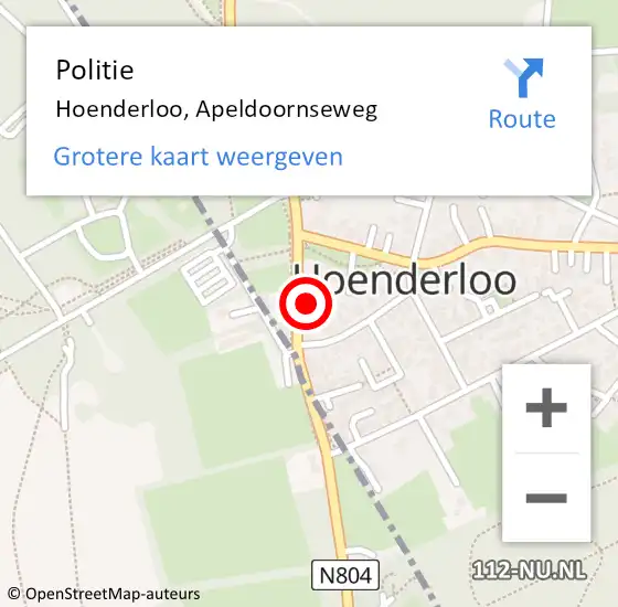 Locatie op kaart van de 112 melding: Politie Hoenderloo, Apeldoornseweg op 2 september 2024 08:40