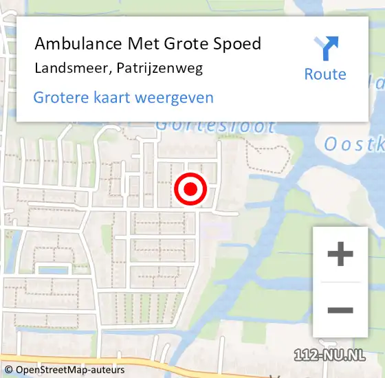 Locatie op kaart van de 112 melding: Ambulance Met Grote Spoed Naar Landsmeer, Patrijzenweg op 2 september 2024 08:49