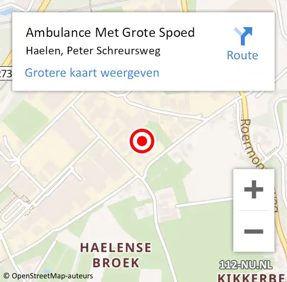 Locatie op kaart van de 112 melding: Ambulance Met Grote Spoed Naar Haelen, Peter Schreursweg op 2 september 2024 09:25