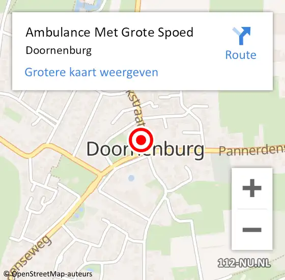 Locatie op kaart van de 112 melding: Ambulance Met Grote Spoed Naar Doornenburg op 2 september 2024 09:27