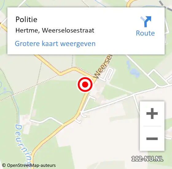 Locatie op kaart van de 112 melding: Politie Hertme, Weerselosestraat op 2 september 2024 09:32