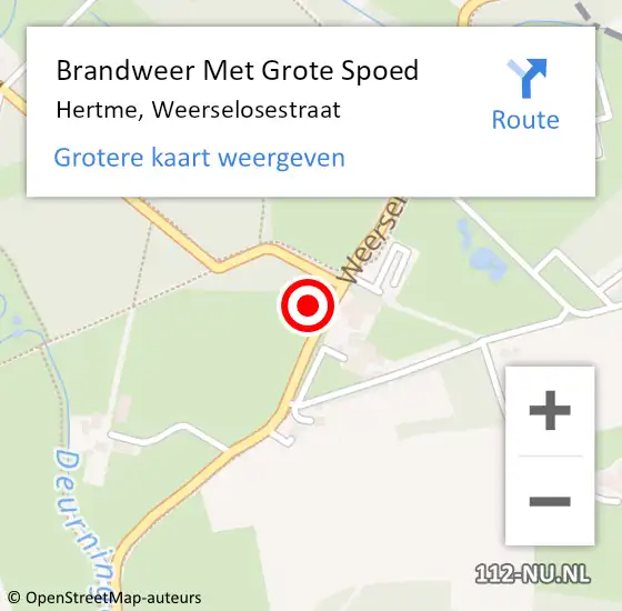 Locatie op kaart van de 112 melding: Brandweer Met Grote Spoed Naar Hertme, Weerselosestraat op 2 september 2024 09:32