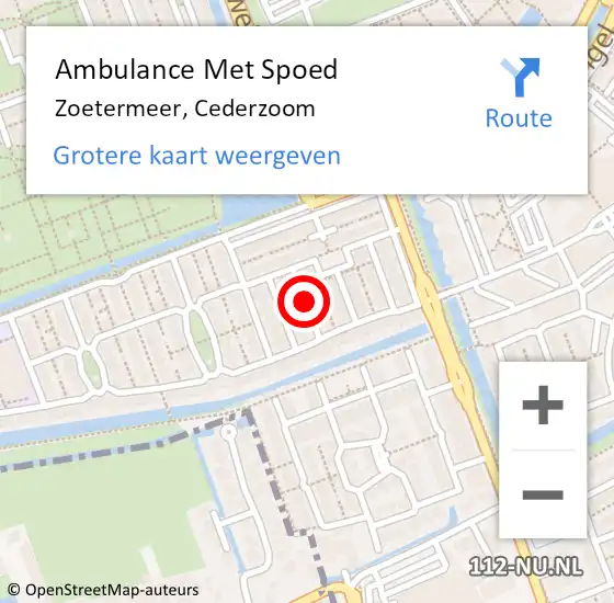 Locatie op kaart van de 112 melding: Ambulance Met Spoed Naar Zoetermeer, Cederzoom op 2 september 2024 09:36