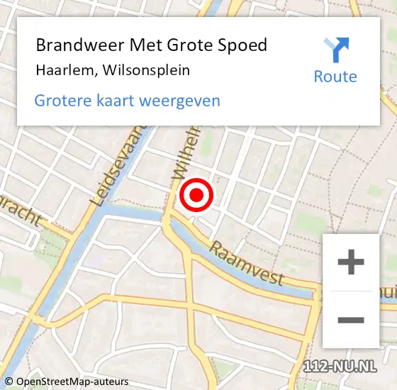 Locatie op kaart van de 112 melding: Brandweer Met Grote Spoed Naar Haarlem, Wilsonsplein op 2 september 2024 09:46