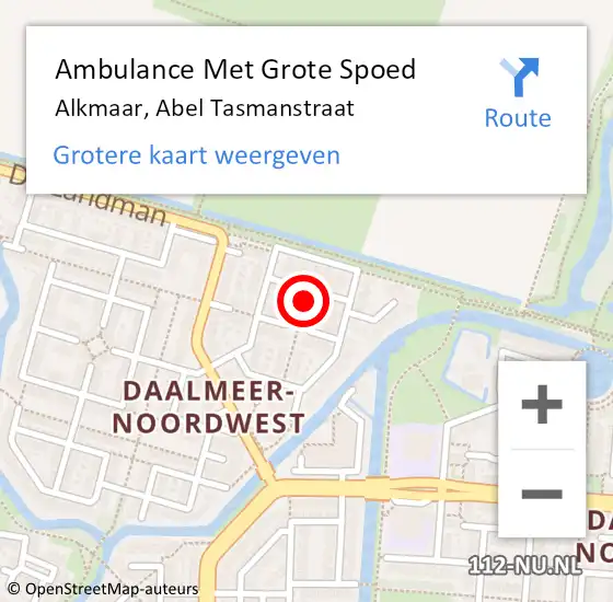 Locatie op kaart van de 112 melding: Ambulance Met Grote Spoed Naar Alkmaar, Abel Tasmanstraat op 2 september 2024 09:53