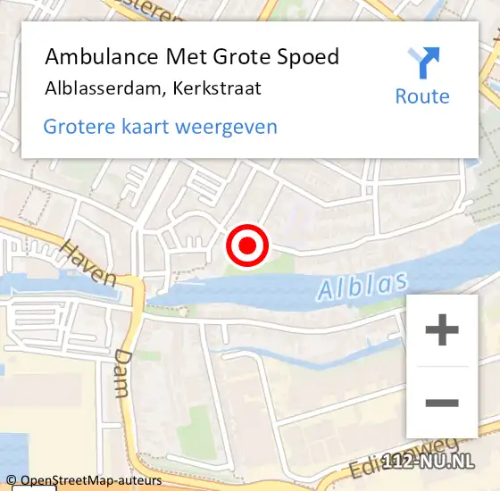 Locatie op kaart van de 112 melding: Ambulance Met Grote Spoed Naar Alblasserdam, Kerkstraat op 2 september 2024 09:58