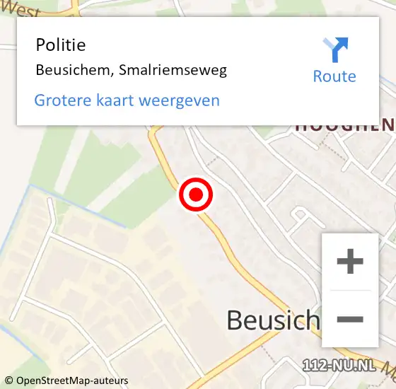 Locatie op kaart van de 112 melding: Politie Beusichem, Smalriemseweg op 2 september 2024 10:22