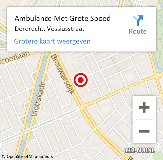 Locatie op kaart van de 112 melding: Ambulance Met Grote Spoed Naar Dordrecht, Vossiusstraat op 2 september 2024 10:26