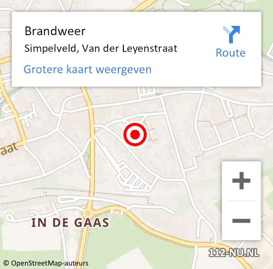 Locatie op kaart van de 112 melding: Brandweer Simpelveld, Van der Leyenstraat op 18 oktober 2014 16:34