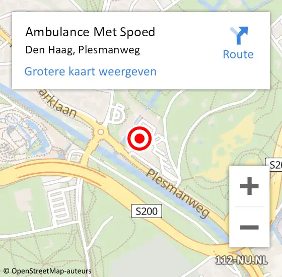 Locatie op kaart van de 112 melding: Ambulance Met Spoed Naar Den Haag, Plesmanweg op 2 september 2024 10:45