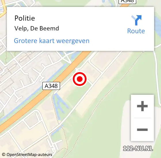 Locatie op kaart van de 112 melding: Politie Velp, De Beemd op 2 september 2024 10:46