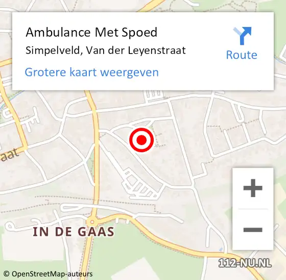 Locatie op kaart van de 112 melding: Ambulance Met Spoed Naar Simpelveld, Van der Leyenstraat op 18 oktober 2014 16:34