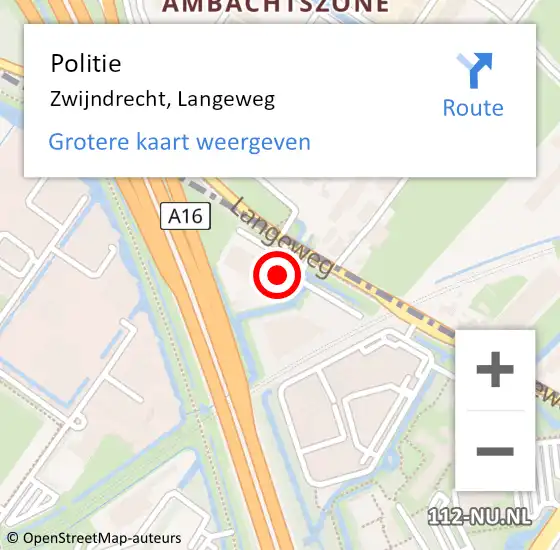 Locatie op kaart van de 112 melding: Politie Zwijndrecht, Langeweg op 2 september 2024 10:55