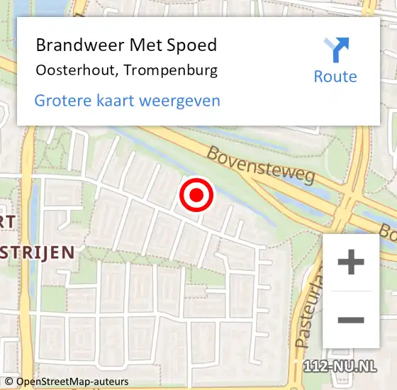 Locatie op kaart van de 112 melding: Brandweer Met Spoed Naar Oosterhout, Trompenburg op 2 september 2024 11:10