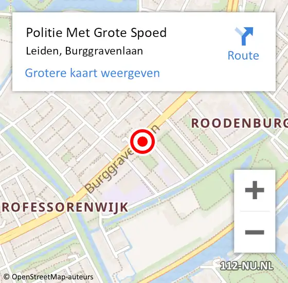 Locatie op kaart van de 112 melding: Politie Met Grote Spoed Naar Leiden, Burggravenlaan op 2 september 2024 11:19