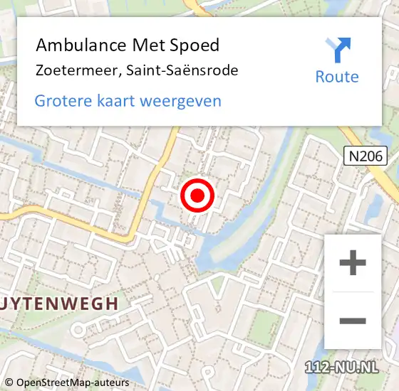 Locatie op kaart van de 112 melding: Ambulance Met Spoed Naar Zoetermeer, Saint-Saënsrode op 2 september 2024 11:24