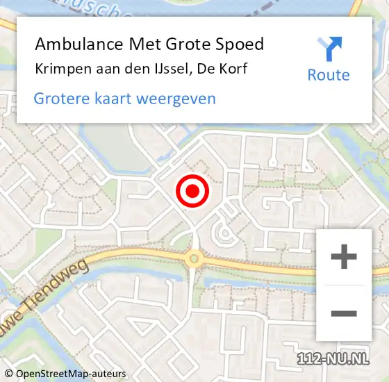 Locatie op kaart van de 112 melding: Ambulance Met Grote Spoed Naar Krimpen aan den IJssel, De Korf op 2 september 2024 11:40