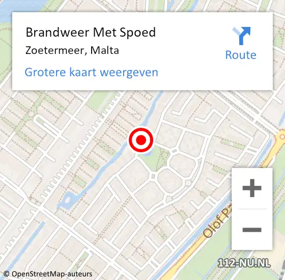 Locatie op kaart van de 112 melding: Brandweer Met Spoed Naar Zoetermeer, Malta op 2 september 2024 11:45