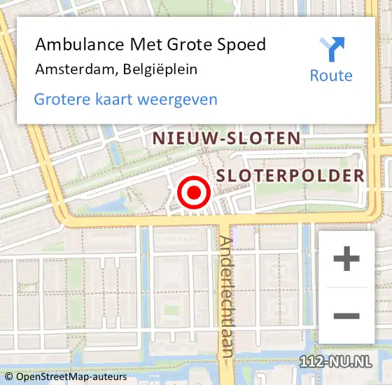 Locatie op kaart van de 112 melding: Ambulance Met Grote Spoed Naar Amsterdam, Belgiëplein op 2 september 2024 11:47