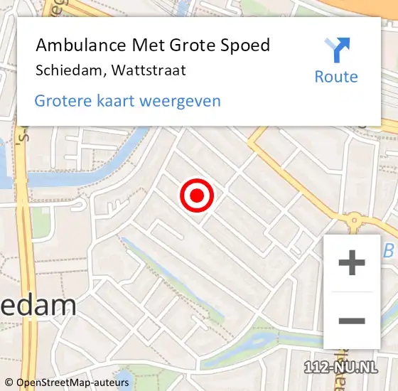 Locatie op kaart van de 112 melding: Ambulance Met Grote Spoed Naar Schiedam, Wattstraat op 2 september 2024 11:59