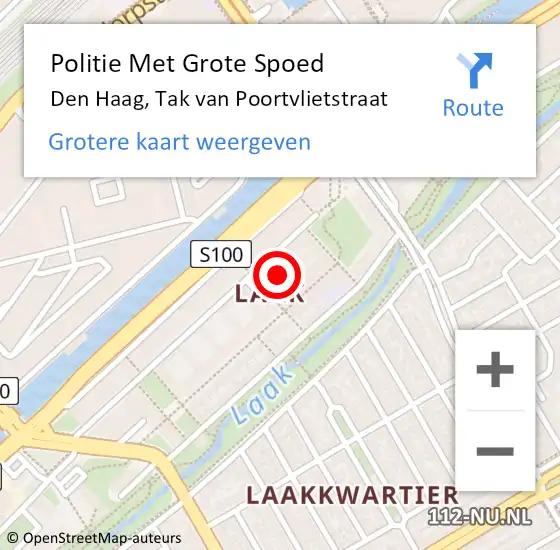 Locatie op kaart van de 112 melding: Politie Met Grote Spoed Naar Den Haag, Tak van Poortvlietstraat op 2 september 2024 12:26