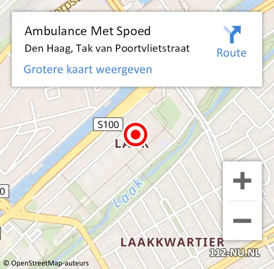 Locatie op kaart van de 112 melding: Ambulance Met Spoed Naar Den Haag, Tak van Poortvlietstraat op 2 september 2024 12:30