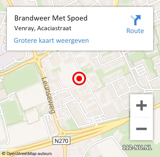 Locatie op kaart van de 112 melding: Brandweer Met Spoed Naar Venray, Acaciastraat op 2 september 2024 12:44