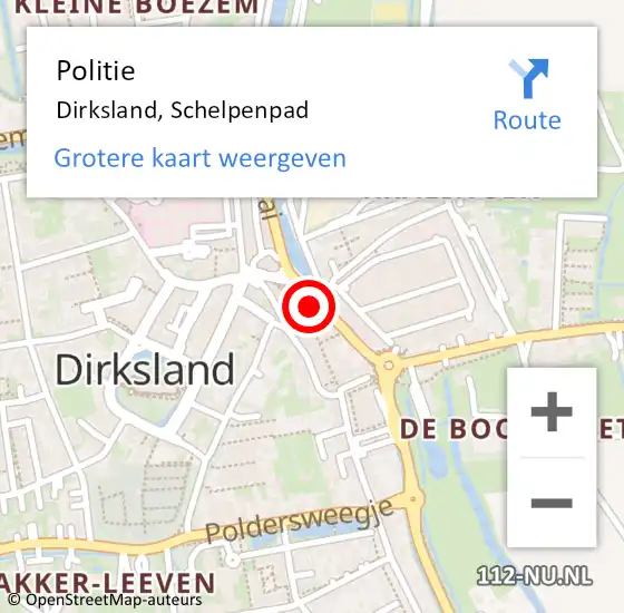 Locatie op kaart van de 112 melding: Politie Dirksland, Schelpenpad op 2 september 2024 12:47