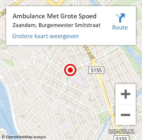 Locatie op kaart van de 112 melding: Ambulance Met Grote Spoed Naar Zaandam, Burgemeester Smitstraat op 2 september 2024 12:55