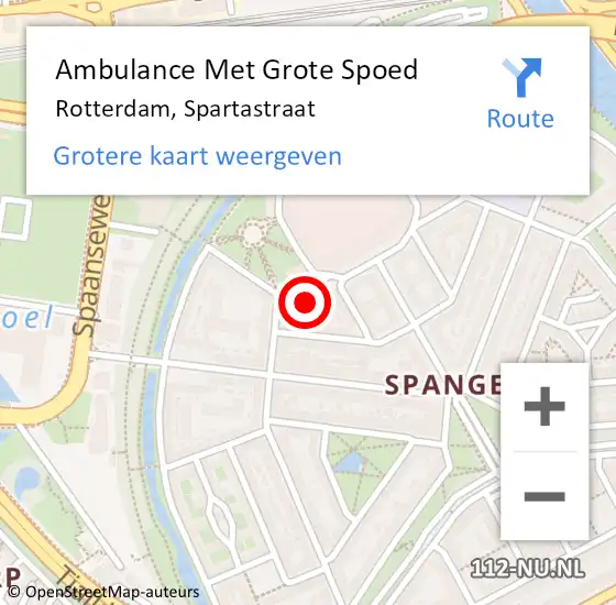 Locatie op kaart van de 112 melding: Ambulance Met Grote Spoed Naar Rotterdam, Spartastraat op 2 september 2024 13:04