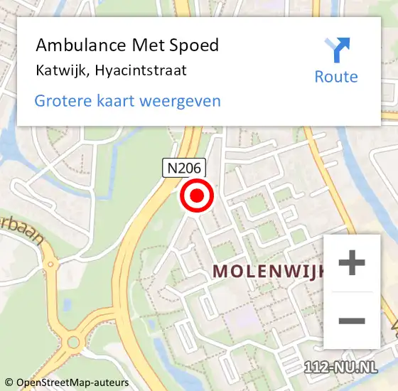 Locatie op kaart van de 112 melding: Ambulance Met Spoed Naar Katwijk, Hyacintstraat op 2 september 2024 13:07