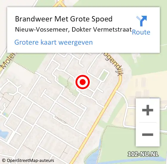 Locatie op kaart van de 112 melding: Brandweer Met Grote Spoed Naar Nieuw-Vossemeer, Dokter Vermetstraat op 2 september 2024 13:11