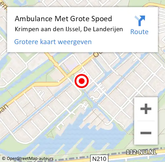 Locatie op kaart van de 112 melding: Ambulance Met Grote Spoed Naar Krimpen aan den IJssel, De Landerijen op 2 september 2024 13:20