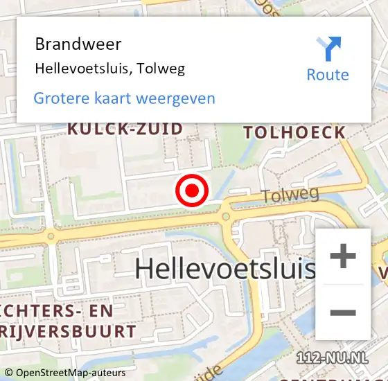 Locatie op kaart van de 112 melding: Brandweer Hellevoetsluis, Tolweg op 2 september 2024 13:23