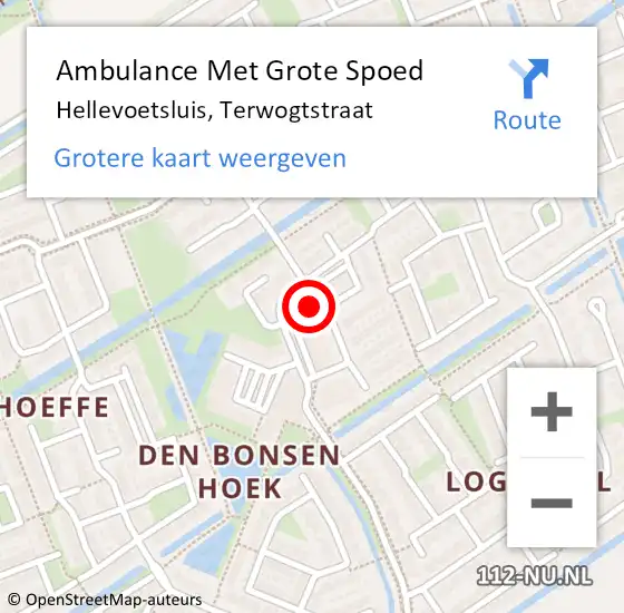 Locatie op kaart van de 112 melding: Ambulance Met Grote Spoed Naar Hellevoetsluis, Terwogtstraat op 2 september 2024 13:35