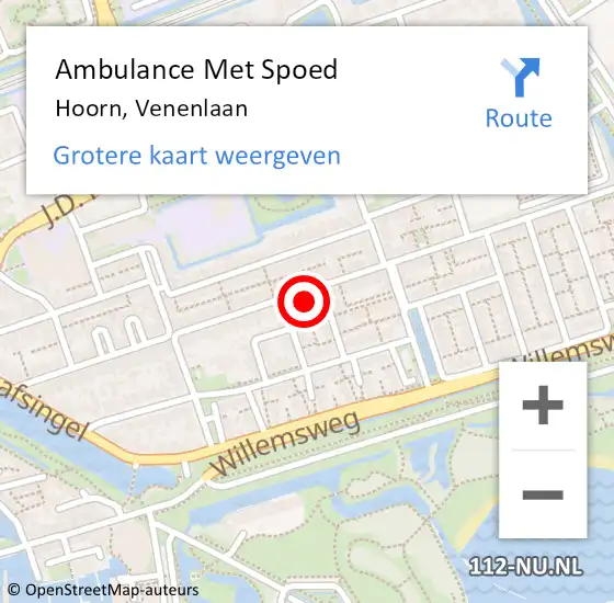 Locatie op kaart van de 112 melding: Ambulance Met Spoed Naar Hoorn, Venenlaan op 2 september 2024 13:41