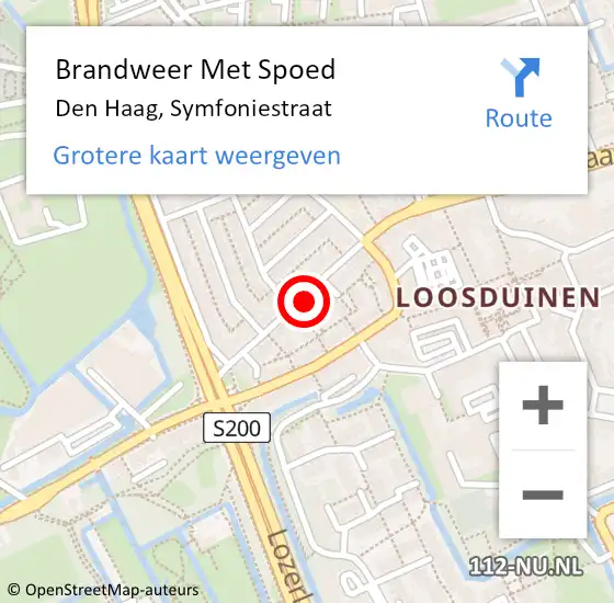 Locatie op kaart van de 112 melding: Brandweer Met Spoed Naar Den Haag, Symfoniestraat op 2 september 2024 13:41