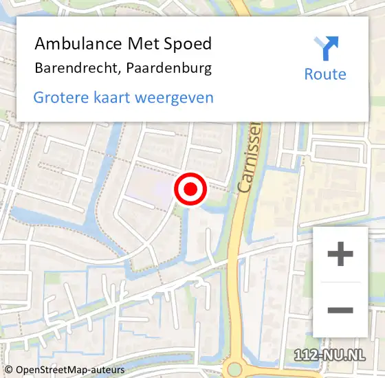 Locatie op kaart van de 112 melding: Ambulance Met Spoed Naar Barendrecht, Paardenburg op 2 september 2024 13:44