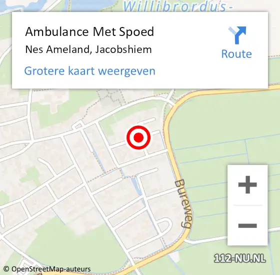 Locatie op kaart van de 112 melding: Ambulance Met Spoed Naar Nes Ameland, Jacobshiem op 18 oktober 2014 17:01